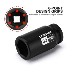 CASOMAN 3/4" Drive 33 mm Axle Nut Impact Socket, CR-MO, 6 Point Deep Impact Socket (33MM) for Easy Removal of Axle Shaft Nuts