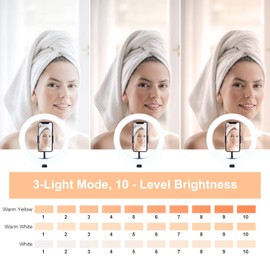 AGM 10" LED Selfie Ringlicht mit Mini-Tischstativ, Telefonhalter | Bluetooth-Fernbedienung für Live-Streaming-Fotografie Videografie…