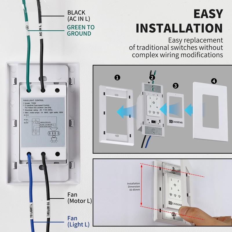Universal Ceiling Fan Wall Control with Four Speed Switch and