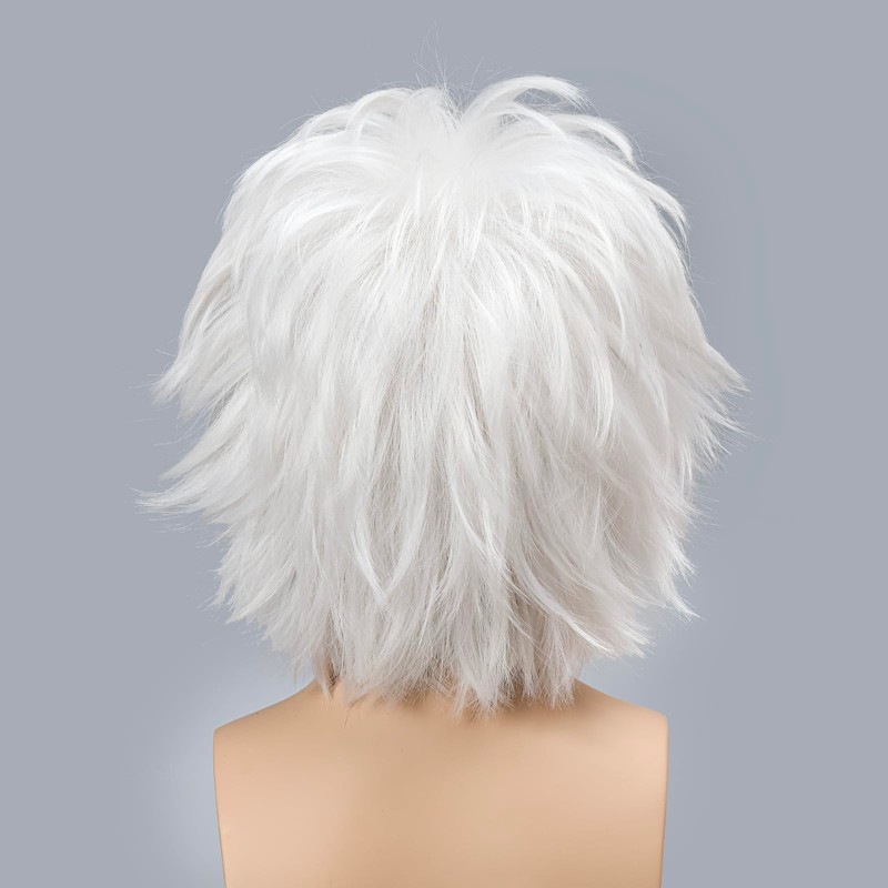 White Mad Scientist Wig with Moustache&Eyebrows Short Funny White Crazy