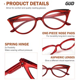 GUD 10 Pack Cat-eye Reading Glasses With Spring Hinges For Women +1.25