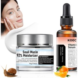 Crema De Baba De Caracol Original, VC Serum Facial, 2PCS, Snail Mucin 92%, facial Reparadora Hidratante, Crema Hidratante Facial Diario, Hidratación Duradera, para Todo Tipo de Pieles