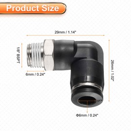 HARFINGTON 2pcs Push to Connect Tube Fitting 1/8" BSPT Male Thread x 6mm ID 90 Degree Pneumatic Quick Connect Air Fittings, Black