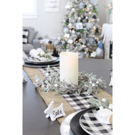 AuldHome Lamb’s Ear Candle Ring (14-Inch Diameter); Frosted Pearl and Berry Farmhouse Christmas Decor Small Wreath or Candle Accent