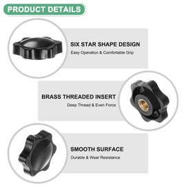 M METERXITY 4-Pack 6 Star Knobs, M10 Female Thread 38mm Hexagon Head Blind Hole Clamping Grip Handles for Machinery/Electronic/Woodworking, Brass Screw-On Threaded Knob [Black]