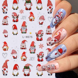 Christmas Nail Stickers Cartoon Elk Christmas Light Ball Snowman Leaves Flowers Nail Decals 3D Self-Adhesive Winter Snowflake Santa Claus Cute Nail Design Glitter Xmas Nail Decoration Supplies 6Pcs