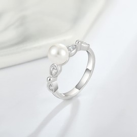 STARCHENIE Pearl Rings for Women Sterling Silver,7mm Pearl Cubic Zirconia Rings Criss-Cross Infinity Knot Band Engagement Rings for Women size8