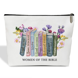 HUQIL Christian Bible Makeup Bag for Women, Christian Gift for Women Religious Gift for Women Daughter Bestie Sister Friend Scripture Gift Travel Toiletry Cosmetic Bag, Zipper Organizer Pouch -FS356