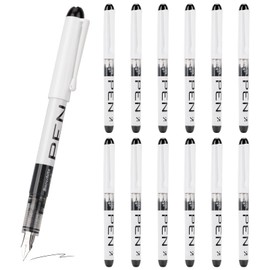 EEOYU 12 Pieces Black Disposable Fountain Pens, Smooth-Writing Office Supplies for Sketching, Journaling, Calligraphy, Doodling and Gifts (Black 2)