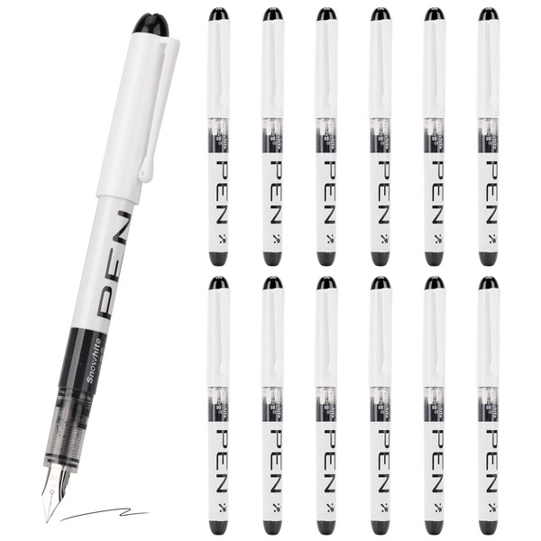 EEOYU 12 Pieces Black Disposable Fountain Pens, Smooth-Writing Office Supplies