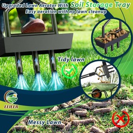 Manual Lawn Aerator Tool with Soil Storage Basket - 2025 Upgraded Aerator Lawn Tool, 3 Tines Yard Aerators with Cleaning Tool, 38’’ Ergonomic Aeration Tools for Compacted Soil & Lawn Care
