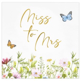 100 Pcs Floral Bridal Shower Cocktail Beverage Napkins Wildflower Gold Foil Miss to Mrs. Disposable Paper Dessert Napkin Wedding Party Supplies Decor