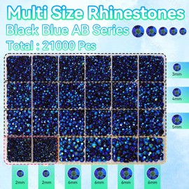 21000Pcs Black Blue AB Rhinestones for Bedazzling Kit, Mix Sizes Jelly Bedazzling Resin Gems, Gems Bedazzling for Crafting, Black Blue AB Flatback Resin Rhinestones for Craft DIY Face Makeup