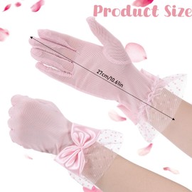 Styquenzer Light Pink Gloves Lace, Pink Lace Gloves for Women Tea Party, Short Gloves with Bow, Women's Short Sheer Gloves, Pink Opera Gloves for Wedding Evening Tea Party