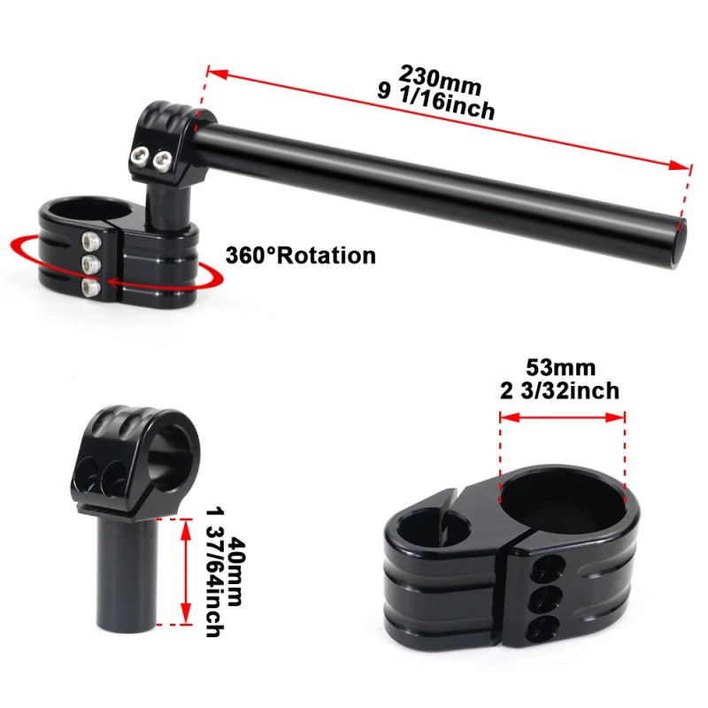 xitomer 53mm Motorcycle Separate Racing MultiClip Clip Ons Adjustable Removal