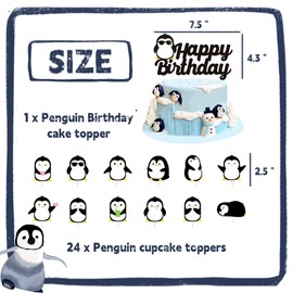 25 piezas de decoración para tartas de cumpleaños, pingüino, pingüino, decoración de pingüino, suministros para fiestas, decoración de invierno en el país, suministros para fiestas de cumpleaños