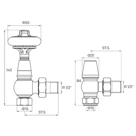 VANCOCO Traditional Angled Radiator Valves Brass Thermostatic Radiator Valve 15mm /1/2'' Cast Iron Radiator Valves Antique Radiator Valves Pair TRV Radiator Thermostat (Antique Brass)