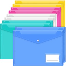 Smarpau Plastic Wallets A4-10 Pack Plastic Folders Document File Folder Plastic Popper Wallet A4 with Label Pocket and Button Closure for School, Home, Office, Travel (5 Assorted Colour)