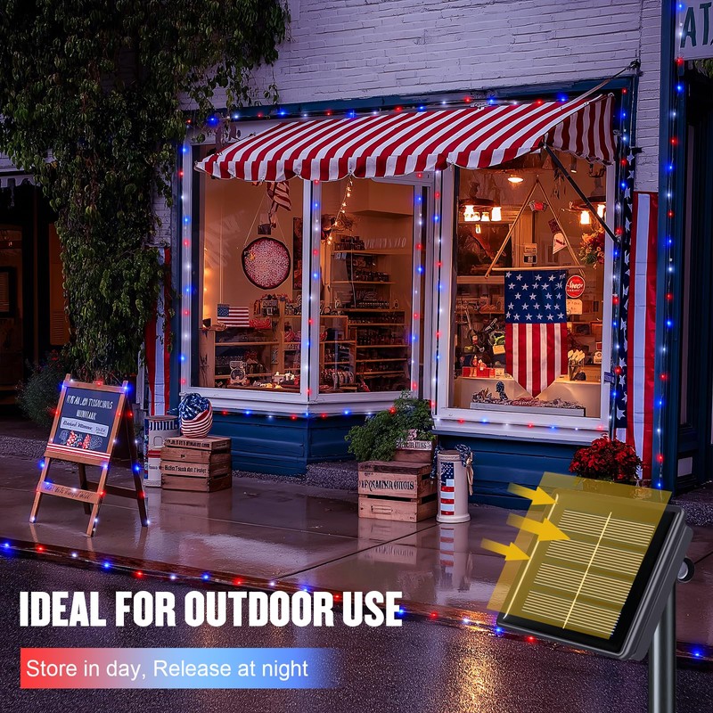 JMEXSUSS 2 Pack Red White and Blue Solar Lights, Each