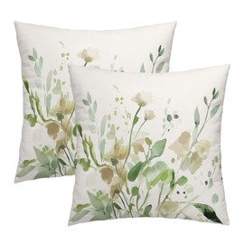 Kawani Sage Green Floral Pillow Covers 18x18 Inch Set of 2 Spring Watercolor Flower Leaf Decorative Throw Pillows Rustic Farmhouse Pillowcases Cotton Cushion Covers for Couch Decor