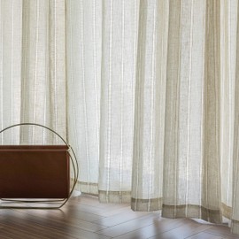 Home Brilliant French Door Curtain Natural Colors, Sripe Curtains for Living Room Tieback, Rod Pocket Door Panels Linen Semi Sheer Elegent Panel 30" x 72" Width Length, 2 Panels