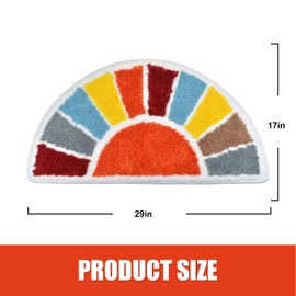 Vanleonet Half Circle Bath Mat Cute Half Moon Rug Colorful Sun Shower Mat,Boho Bathroom Rugs, Non Slip Machine Washable Microfiber Carpet for Bathroom Bedroom Kitchen 30”x20”