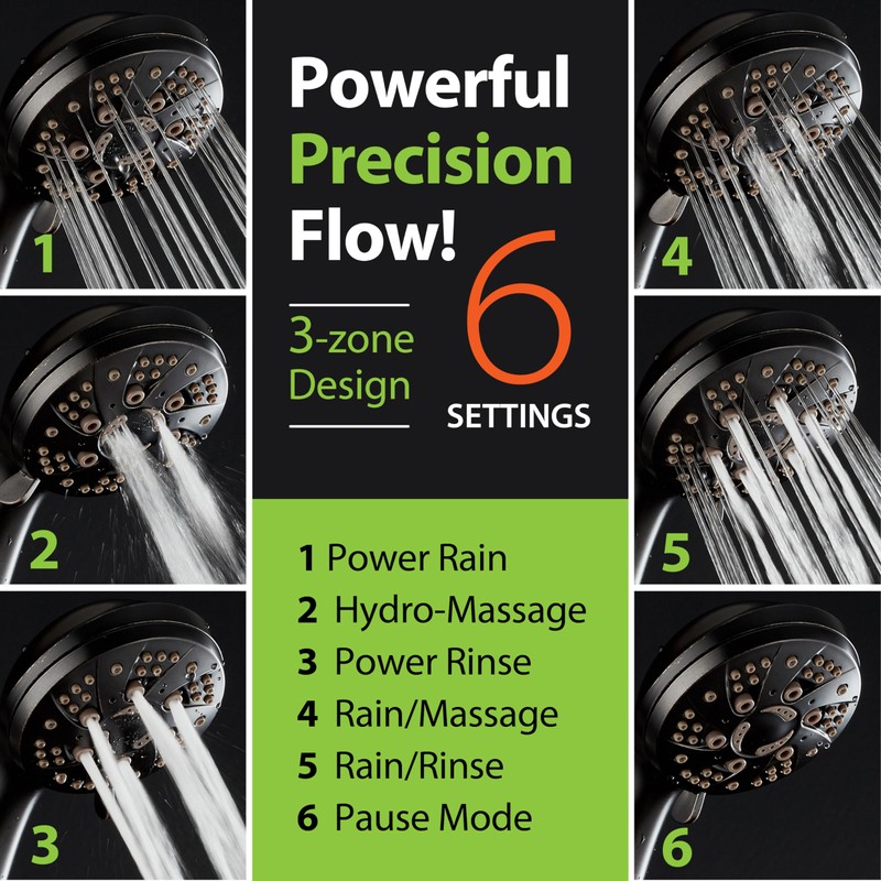 AquaDance High Pressure 6-Setting Oil Rubbed Bronze Handheld Shower Head