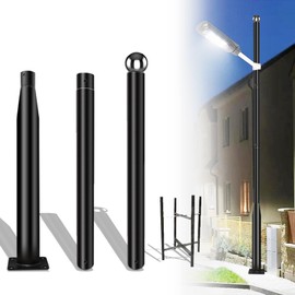 10Ft Tall Street Light Pole - Outdoor Metal Split Heavy Duty Street Lamp Post for Outside Large Solar Street Lights with Mounting Rebar Cage Base Accessory for Parking Backyard Patio Yard