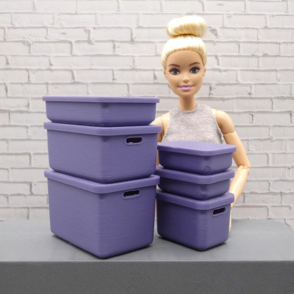 1/6 Scale Doll Storage Containers 6 With Lids Purple Bins