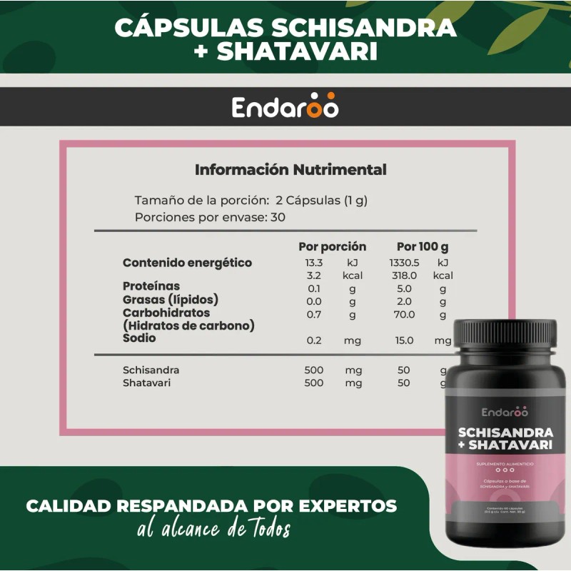 Schisandra Y Shatavari 500 Mg 60 Cápsulas Naturales