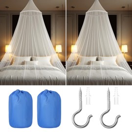 Lace Flower Mosquito Net for Bed, Large White Bed Canopy with Storage Bag, Hanging High Dome Design for Girls Bedroom, Easy Installation Lightweight Breathable Mesh, Travel with Storage Bag (2 Pack)