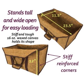 LivinWell Firewood Carrier Log Tote Bag Stands Up for Easy Wood Loading Large Heavy Duty Waxed Canvas Optional Metal Rack for Fireplace Storage Carry Basket with Closed Ends
