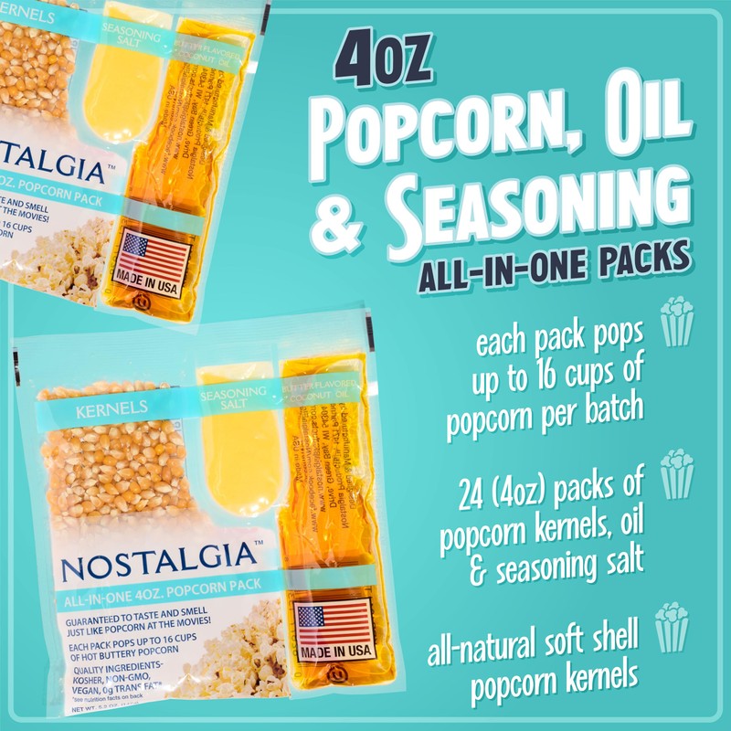 Nostalgia Premium 4-Ounce Popcorn All-In-One Bag - Includes Kernels, Butter