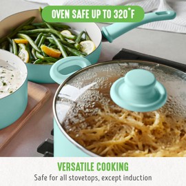 GreenLife GreenLife 6QT Ceramic Nonstick Stockpot with Glass Straining Lid, PFAS & PFOA-Free, Dishwasher Safe, Stay-Cool Handles, Oven Safe to 350F, Wobble-Free Base, Even Heating, Turquoise