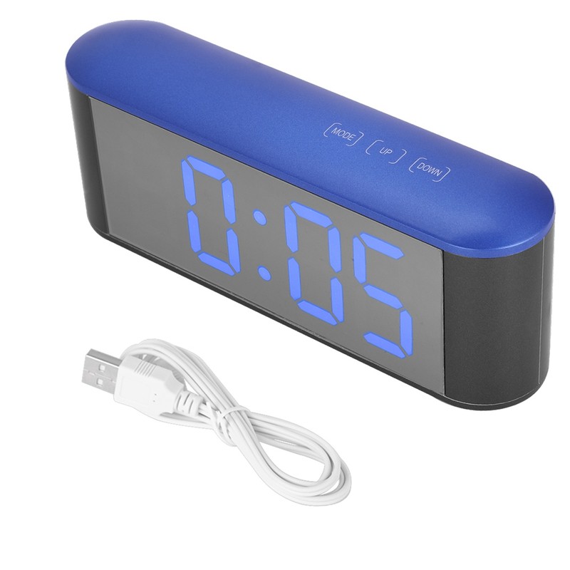 Thermometer Electronic Mirror Surface Digital Alarm Clock With Snooze (Blue