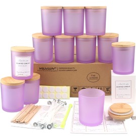 MILIVIXAY 12 Pack 7 OZ Frosted Purple Glass Candle Jars with Lids and Candle Making Kits - Bulk Empty Candle Jars for Making Candles - Spice, Powder Containers.