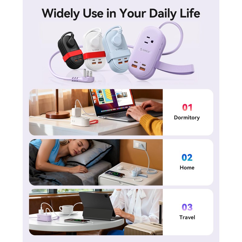 ORICO 22.5W Travel Power Strip, 7 in 1 Charging Station