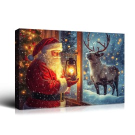 Christmas Gift Holiday Wall Decor Santa, Reindeer Snowy Lantern Scene, Great for Festive Cheer Perfect for Home Christmas DecorColor: multi color, Size: 36*24 inch