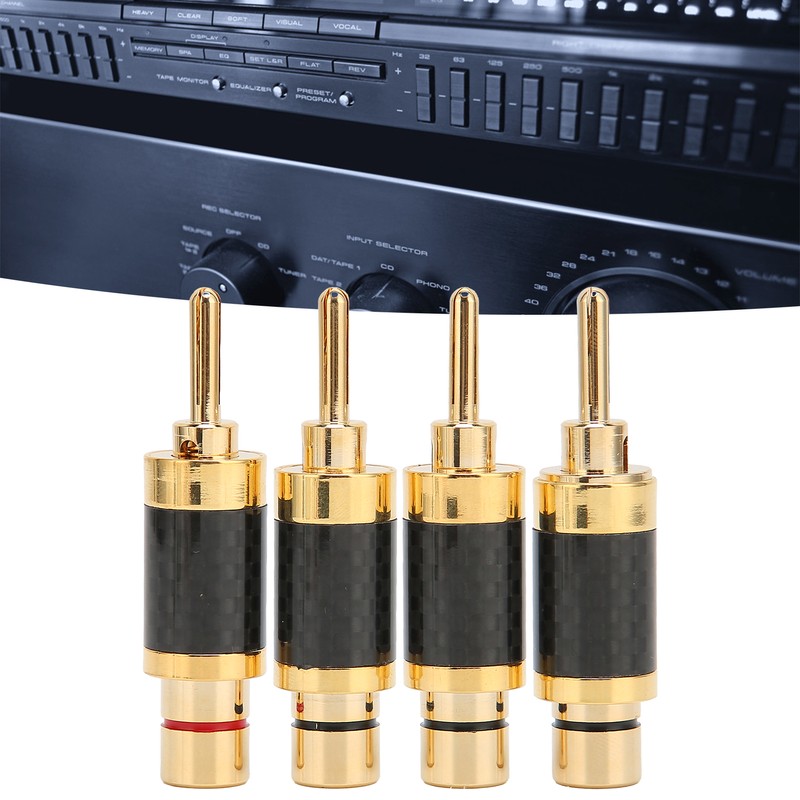 4Pcs Banana Plug Brass Gold Plated Black Carbon Fiber Shell