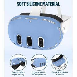 Silicone Cover Set Compatible with Meta Oculus/Quest 3, VR Accessories Protective Cover Includes Controller Grips, Front Shell Headset Cover and Face Cover, Not Fit Quest 3S(Haze Blue)