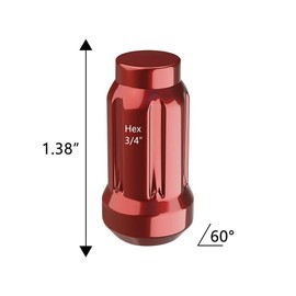 1/2"-20 Spline Lug Nuts, Hunting Horse 24 Pack 1.38" Tall 3/4" Hex Conical Seat Closed End Lug Nuts with 1 Spline Key, Red