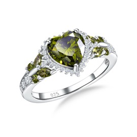 RANDES Peridot Heart Rings for Women 925 Sterling Silver Engagement Butterfly Ring August Birthstone Ring Womens Promise Wedding Ring Size 7
