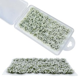 Woohome Miniature Colourful Flower Cluster, Multi Sizes Static Grass Tuft Model Grass Tufts Flower Vegetation Groups Static Grass Tufts for DIY Model Train Landscape Railroad Scenery (White)