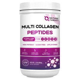 NATURE TARGET Multi Collagen Peptides Powder, 50 Servings - Type I, II, III, V, X - Hydrolyzed Collagen Peptides with Vitamin C Hyaluronic Acid, Supports Skin Hair Nail & Joint