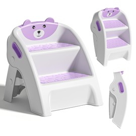 TPN Toddler Step Stool for Bathroom Sink and Potty Training Durable Anti-Slip,Anti-Tip A-Frame,10-Second Assembly, 2-Step Potty Stool with Wide Steps (Purple)