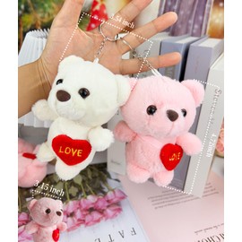 YJUBAOA 8 pcs Mini Bears with Heart for Baby Shower Wedding 4.3 Inch Small Bear Bulk Soft Little Plush Bears for DIY Keychain Party Favors Valentine's Day Keychain Bag Charm Supplies