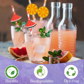 Ouliget Watermelon Shaped Disposable Straws,Beach Party Paper Stripe Straws,Disposable Drinking Straws Set for Valentine's Day Wedding Brithday New Year,40 Pieces