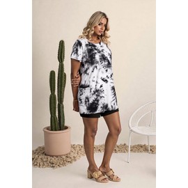 RITERA Womens Plus Size Long Tunic Tops Summer Casual Black White Tie Dye Short Sleeve Shirts with Pockets 3XL 22W 24W