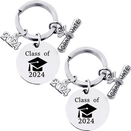 Senidea Graduation 2024 Gift, Graduation 2024 Keyring with 2024 Pendant Stainless Steel Graduation Keychain, Bachelor Master Graduation Gift, 2pcs-round