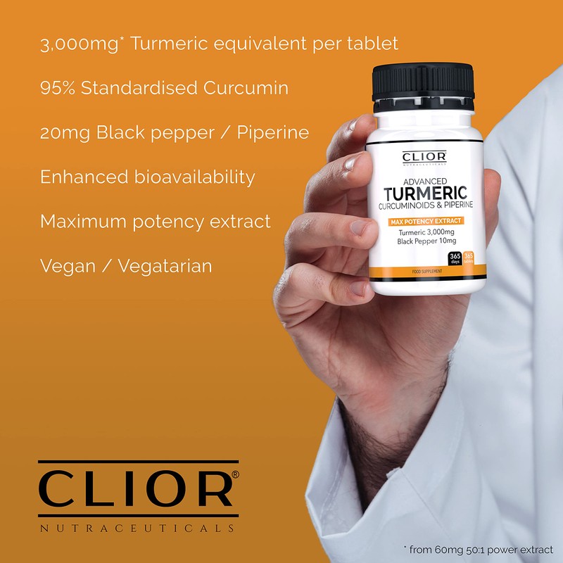 Turmeric Curcumin 3,000mg with Black Pepper x 365 Vegan Tablets